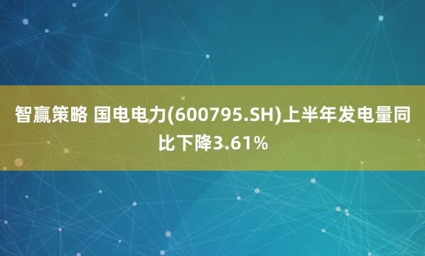 智赢策略 国电电力(600795.SH)上半年发电量同比下降3.61%